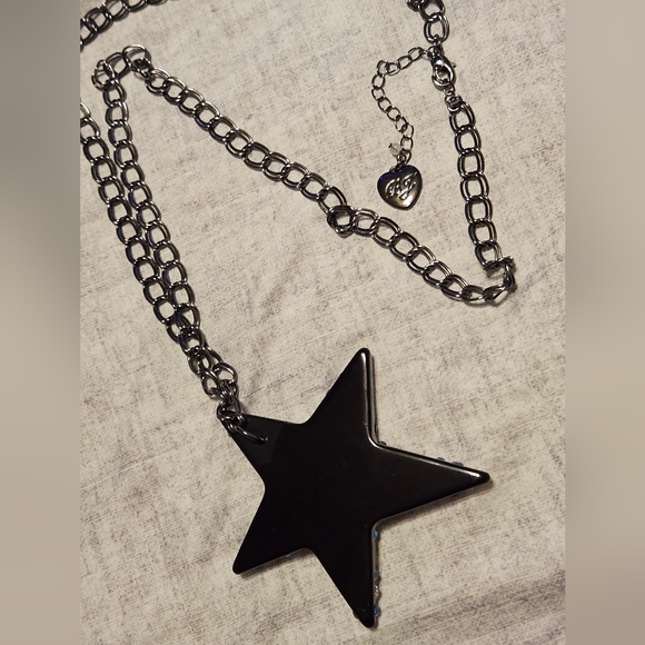 Betsey Johnson Large Blue Rhinestone Star Necklace - Picture 5 of 5